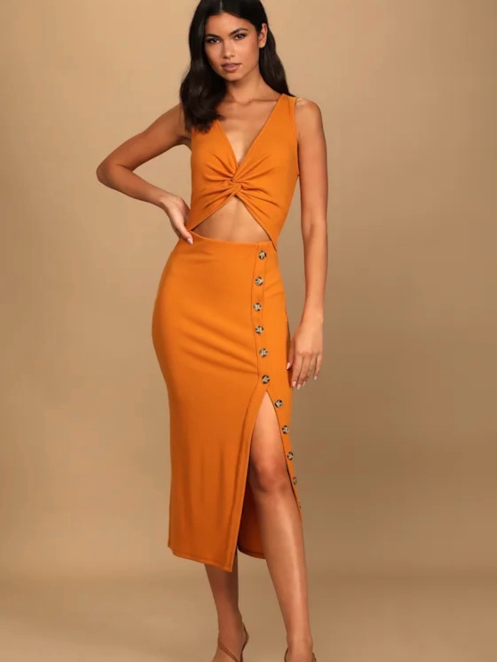 Sleeveless Twist Front Cutout Maxi Dress - Orange